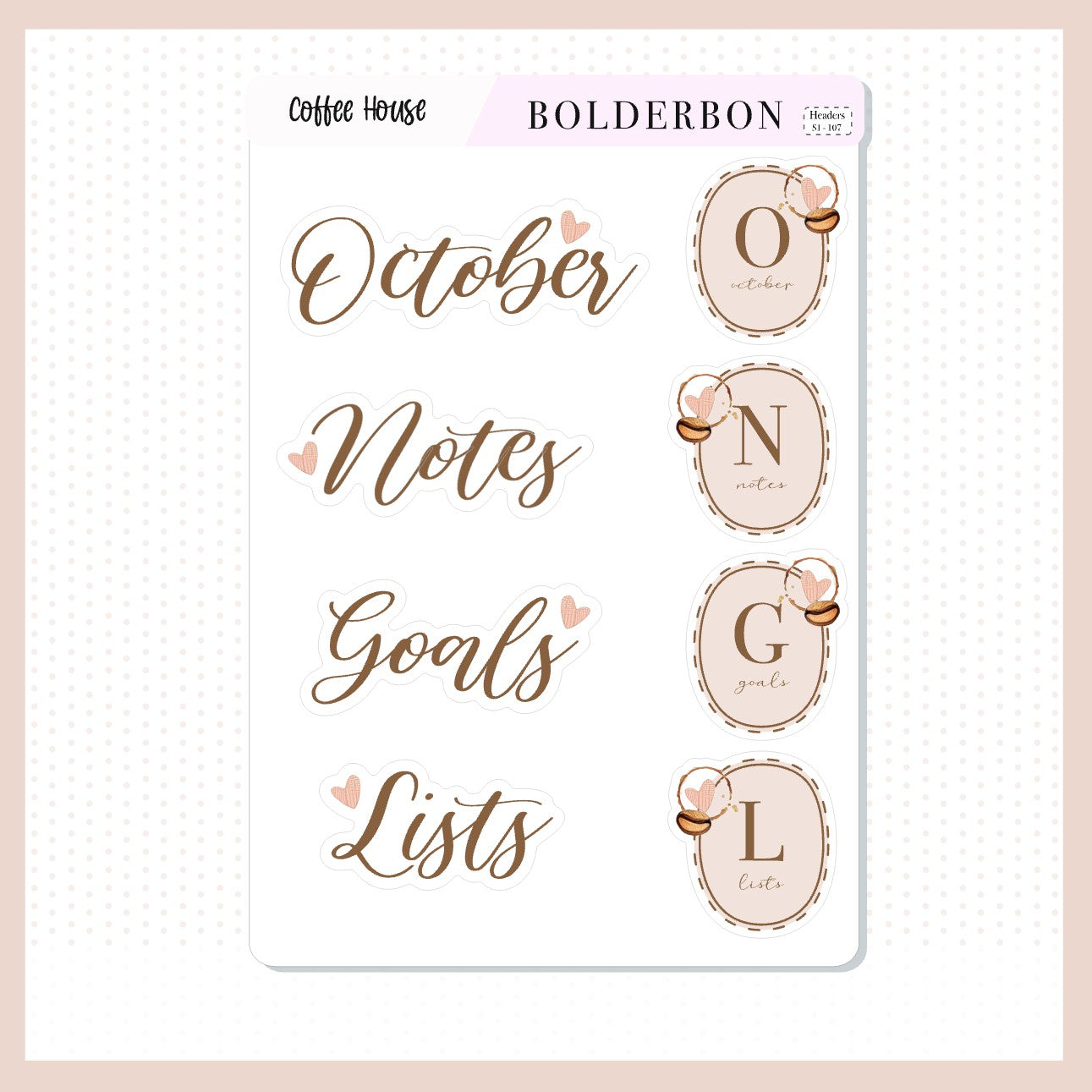 OCTOBER Header Stickers || Coffee House Journal Stickers, Journaling Stickers