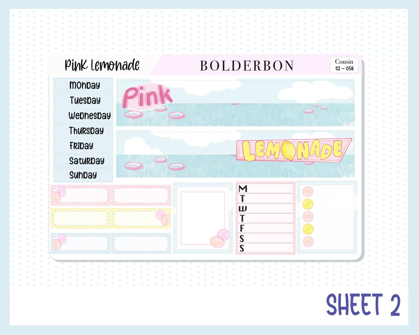 PINK LEMONADE || Hobonichi Cousin Planner Sticker Kit