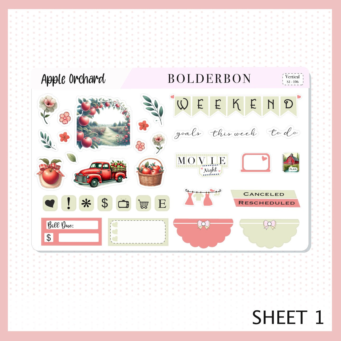 APPLE ORCHARD || 7x9 Vertical Planner Sticker Kit