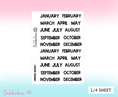 PRINTED MONTHS Black || Functional Planner Stickers