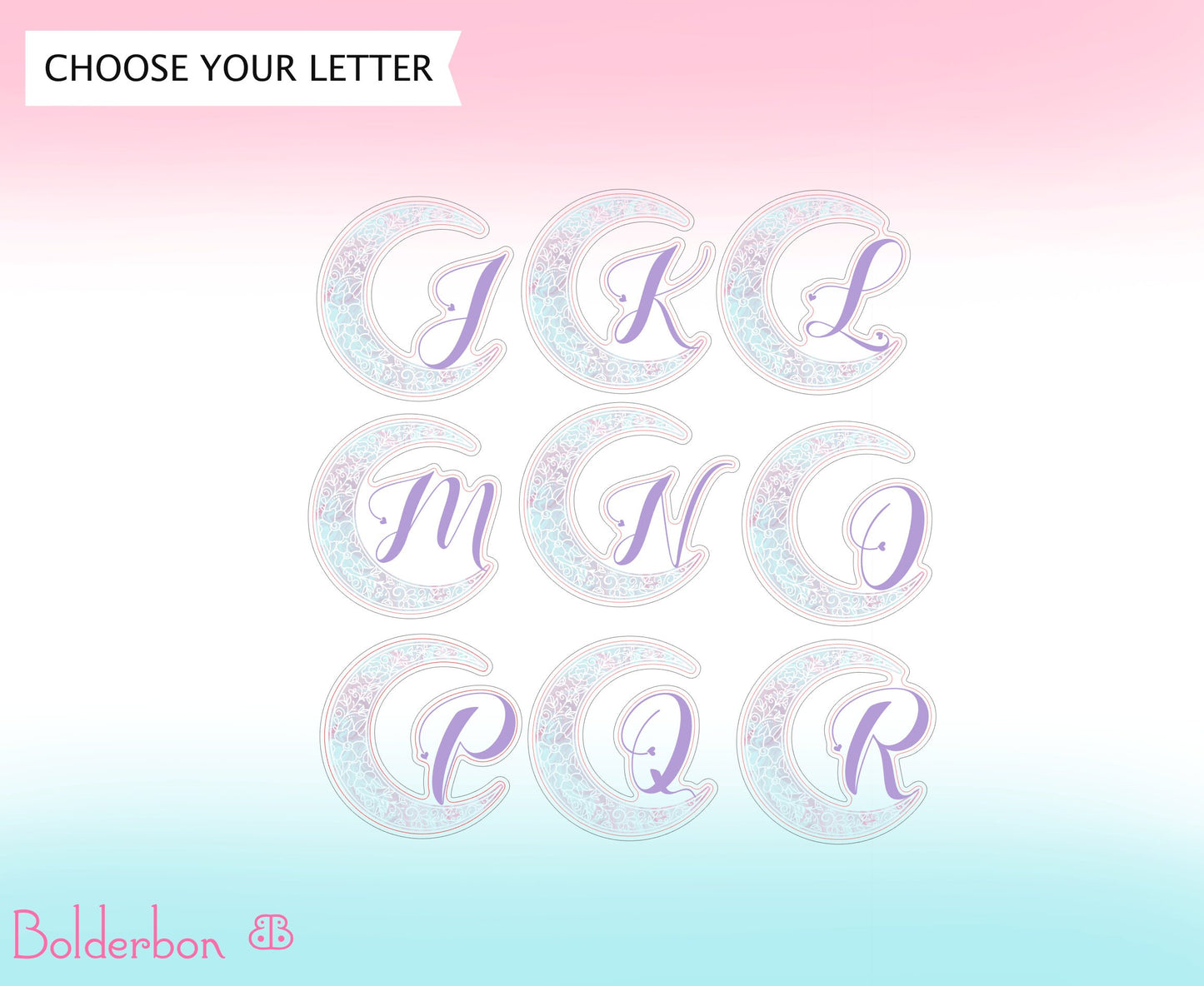 FLORAL MOON MONOGRAM || Vinyl Stickers