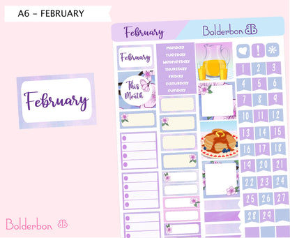 FEBRUARY A6 Hobonichi || Hand Drawn Cute Monthly Sticker Kit Planner Stickers