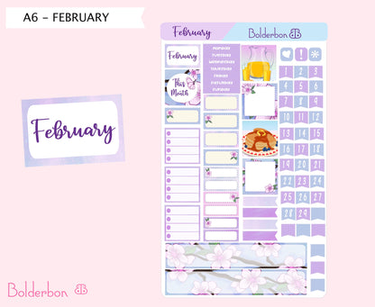 FEBRUARY A6 Hobonichi || Hand Drawn Cute Monthly Sticker Kit Planner Stickers