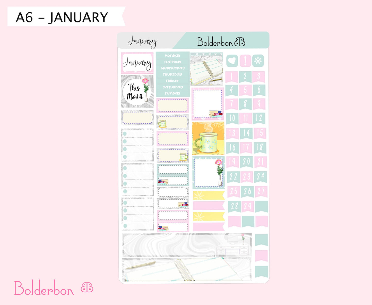 JANUARY A6 Hobonichi || Hand Drawn Cute Monthly Sticker Kit Planner Stickers