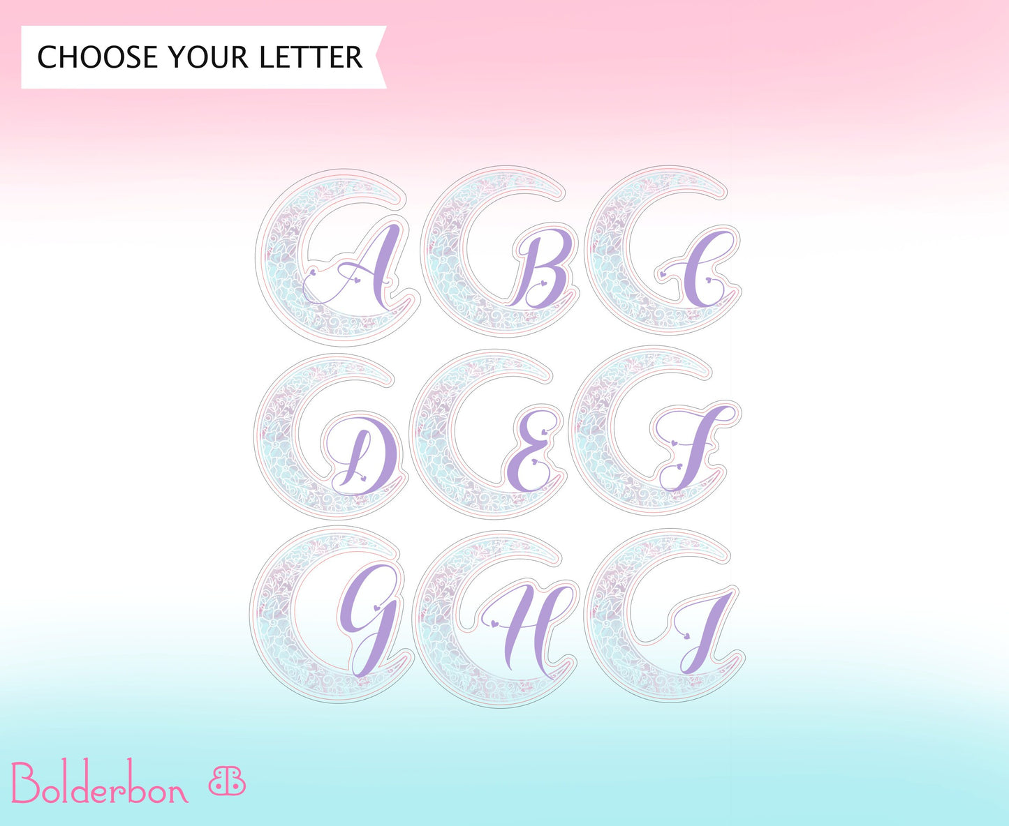 FLORAL MOON MONOGRAM || Vinyl Stickers