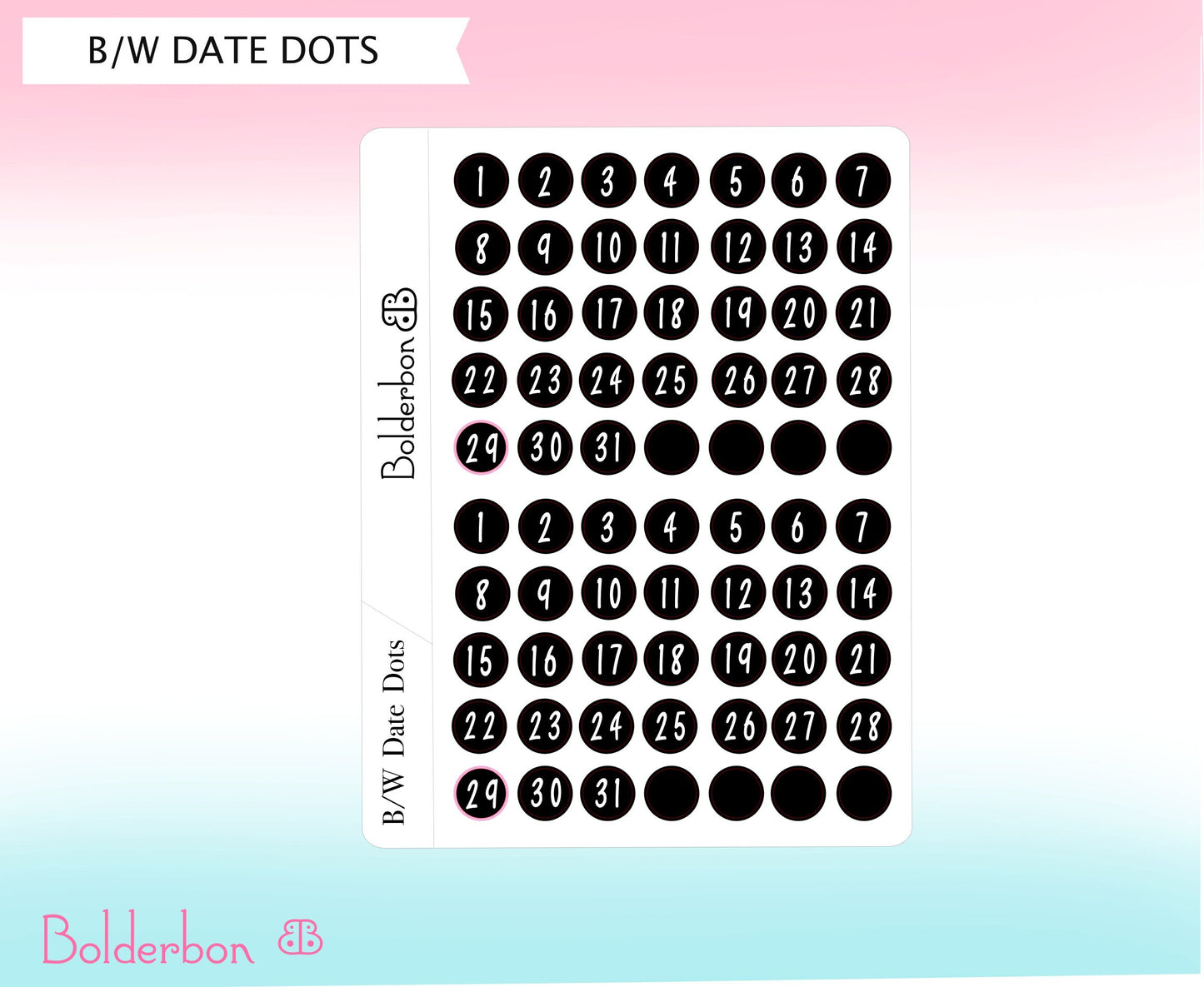 DATE DOTS || Black & White, Planner Stickers