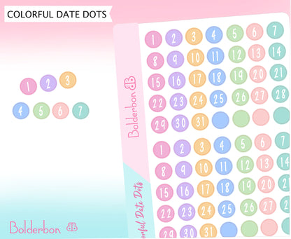 DATE DOTS || Colorful, Planner Stickers