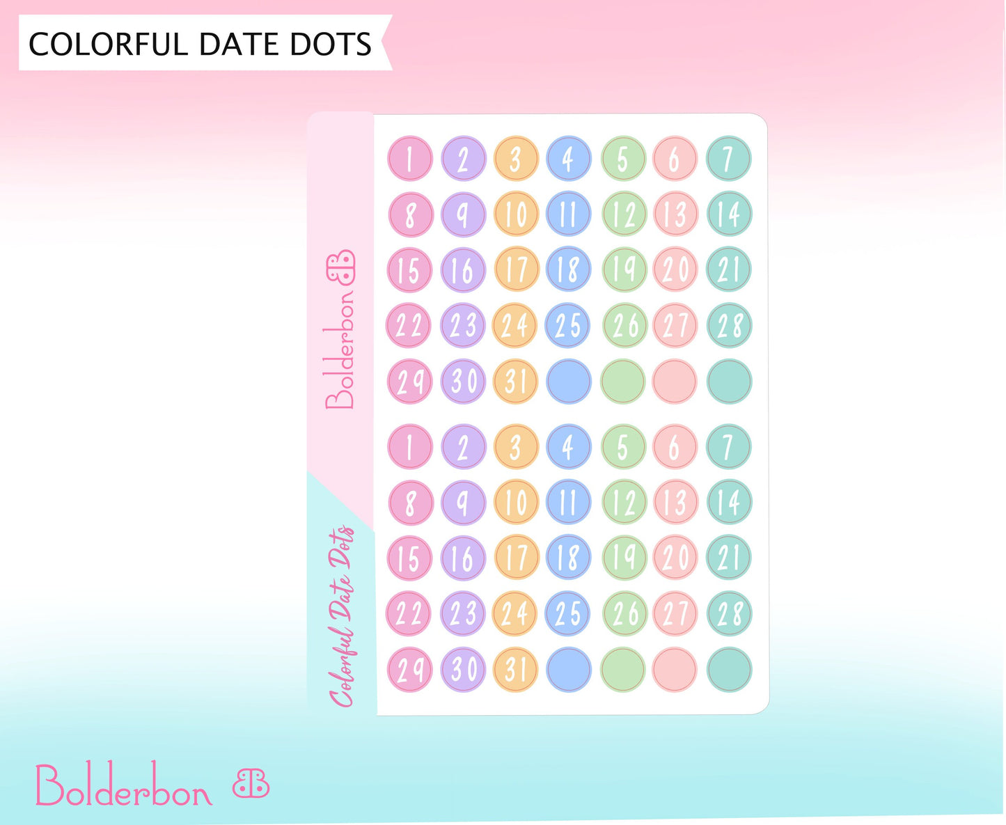 DATE DOTS || Colorful, Planner Stickers