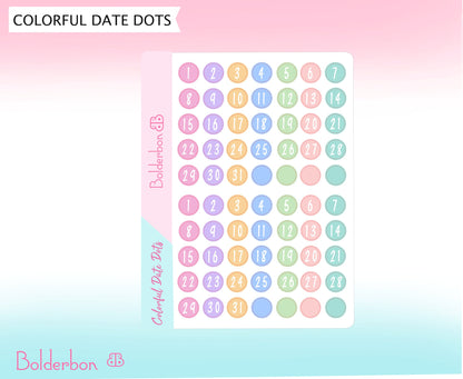 DATE DOTS || Colorful, Planner Stickers