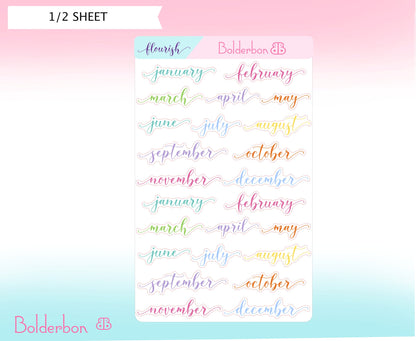 COLORFUL MONTHS || Flourish Script Stickers