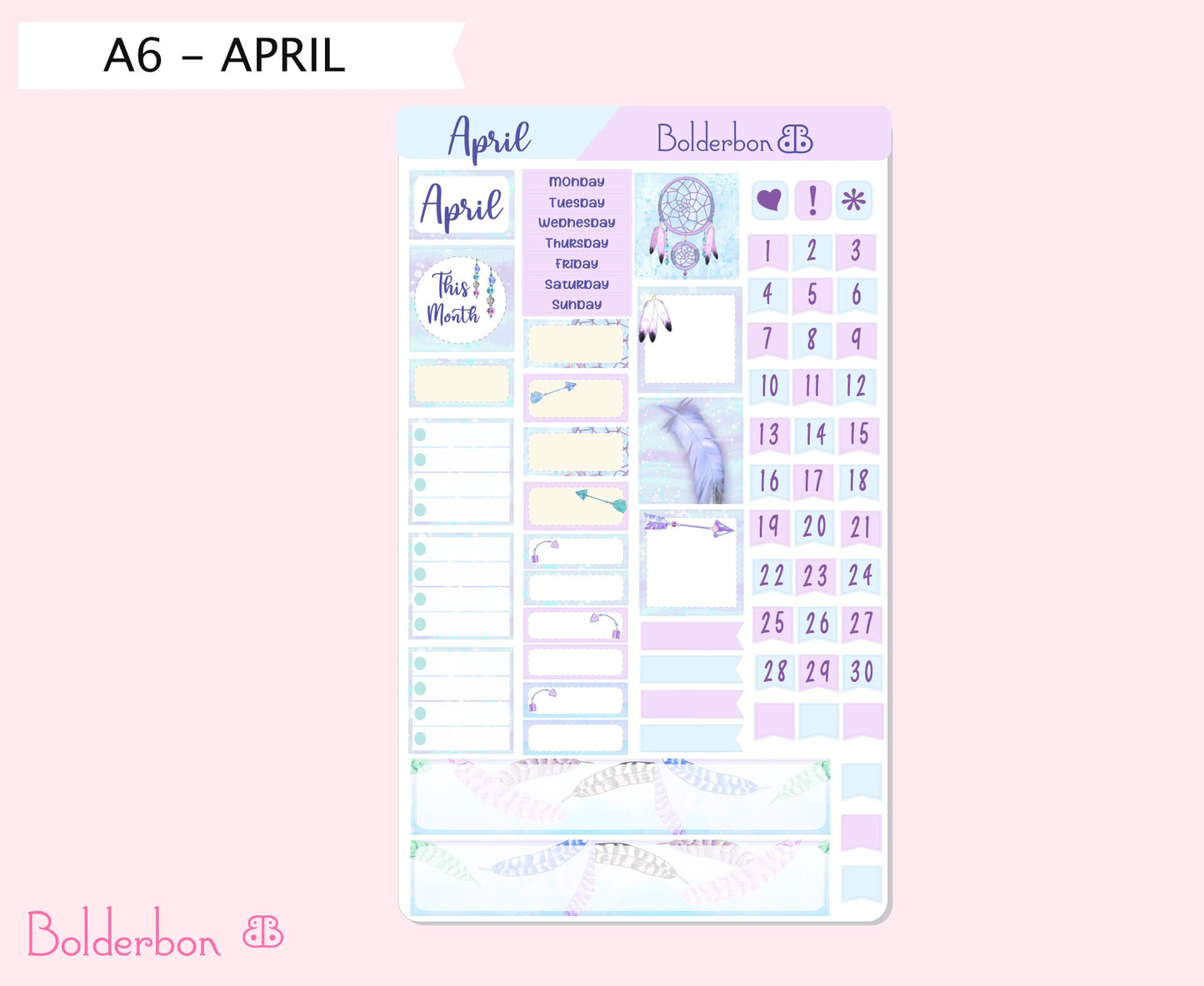 APRIL A6 Hobonichi || Hand Drawn Cute Monthly Sticker Kit Planner Stickers