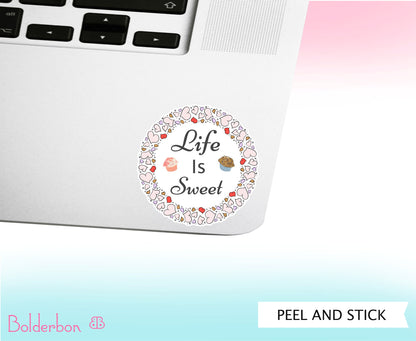 LIFE IS SWEET | Cute Hand Drawn Vinyl Decal, Heart, Sticker, Motivational, Inspirational, Die Cut Sticker,