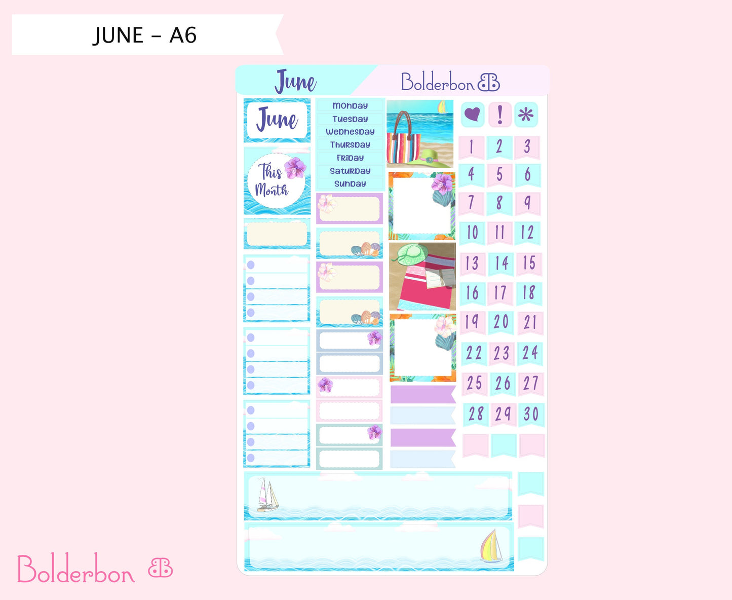 JUNE A6 Hobonichi || Hand Drawn Cute Monthly Sticker Kit Planner Stickers