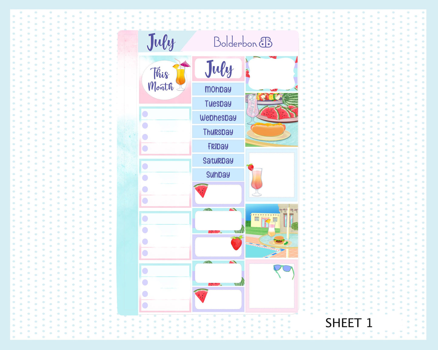 JULY Hobonichi Cousin and A5 Day Free || Hand Drawn Cute Monthly Planner Sticker Kit