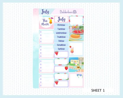 JULY Hobonichi Cousin and A5 Day Free || Hand Drawn Cute Monthly Planner Sticker Kit