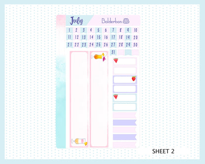 JULY Hobonichi Cousin and A5 Day Free || Hand Drawn Cute Monthly Planner Sticker Kit