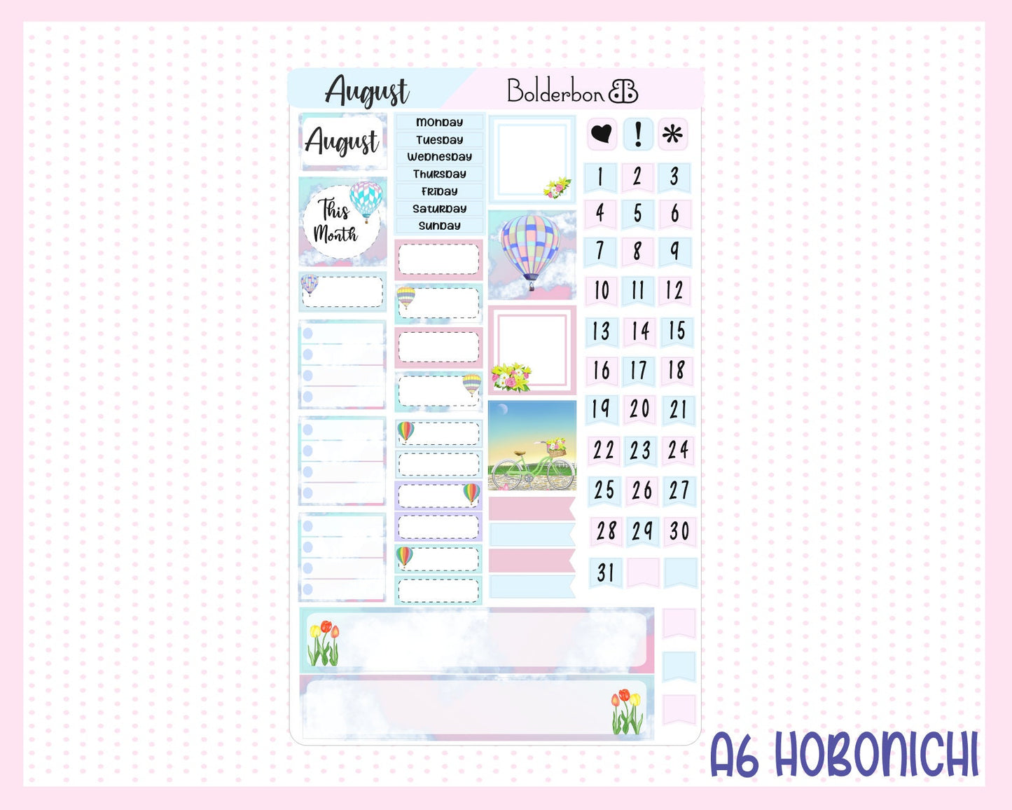 AUGUST A6 Hobonichi Monthly Kit || Hand Drawn Cute Planner Sticker Set