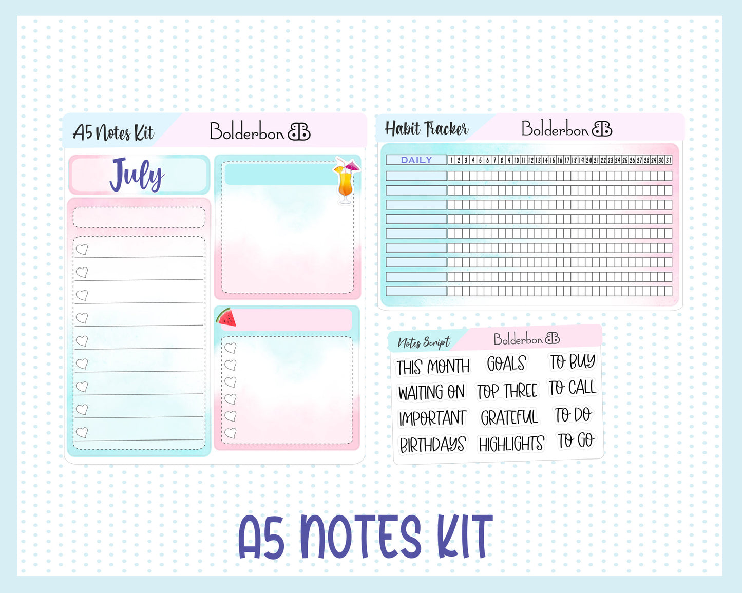 JULY A5 NOTES KIT || Planner Sticker Kit