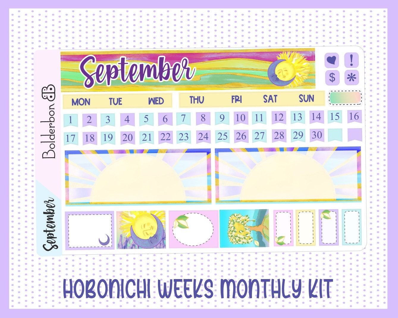 SEPTEMBER Hobonichi Weeks Sticker Kit || Hand Drawn Hot Air Balloon Monthly Planner Stickers for Hobo Weeks