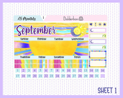 SEPTEMBER A5 MONTHLY || Erin Condren Planner Sticker Kit for Compact Vertical, Daily Duo, Horizontal