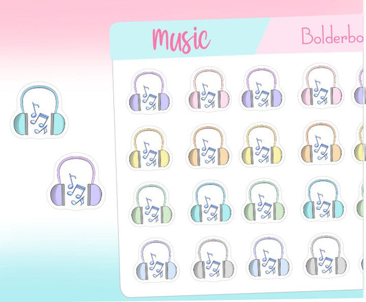 MUSIC Stickers || Planner Stickers, Headphones, Musical, Radio, Listening To