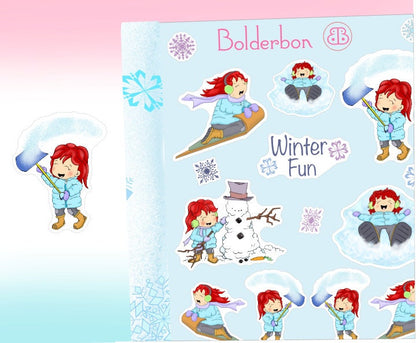 WINTER FUN || Planner Stickers, Shovel Snow, Build Snowman, Make Snow Angel, Planner, Kawaii Stickers, Sledding, Shoveling, Functional