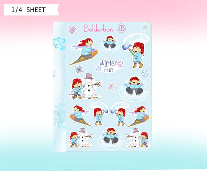 WINTER FUN || Planner Stickers, Shovel Snow, Build Snowman, Make Snow Angel, Planner, Kawaii Stickers, Sledding, Shoveling, Functional