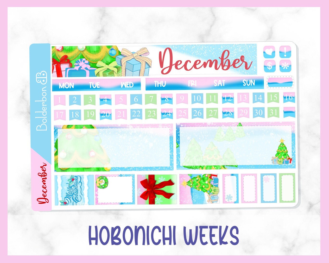 DECEMBER Hobonichi Weeks || Hand Drawn Christmas Sticker Kit Monthly Planner Stickers for Hobo Weeks