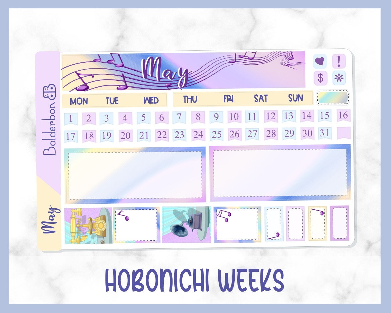 MAY Hobonichi Weeks || Hand Drawn Music Sticker Kit Monthly Planner Stickers for Hobo Weeks