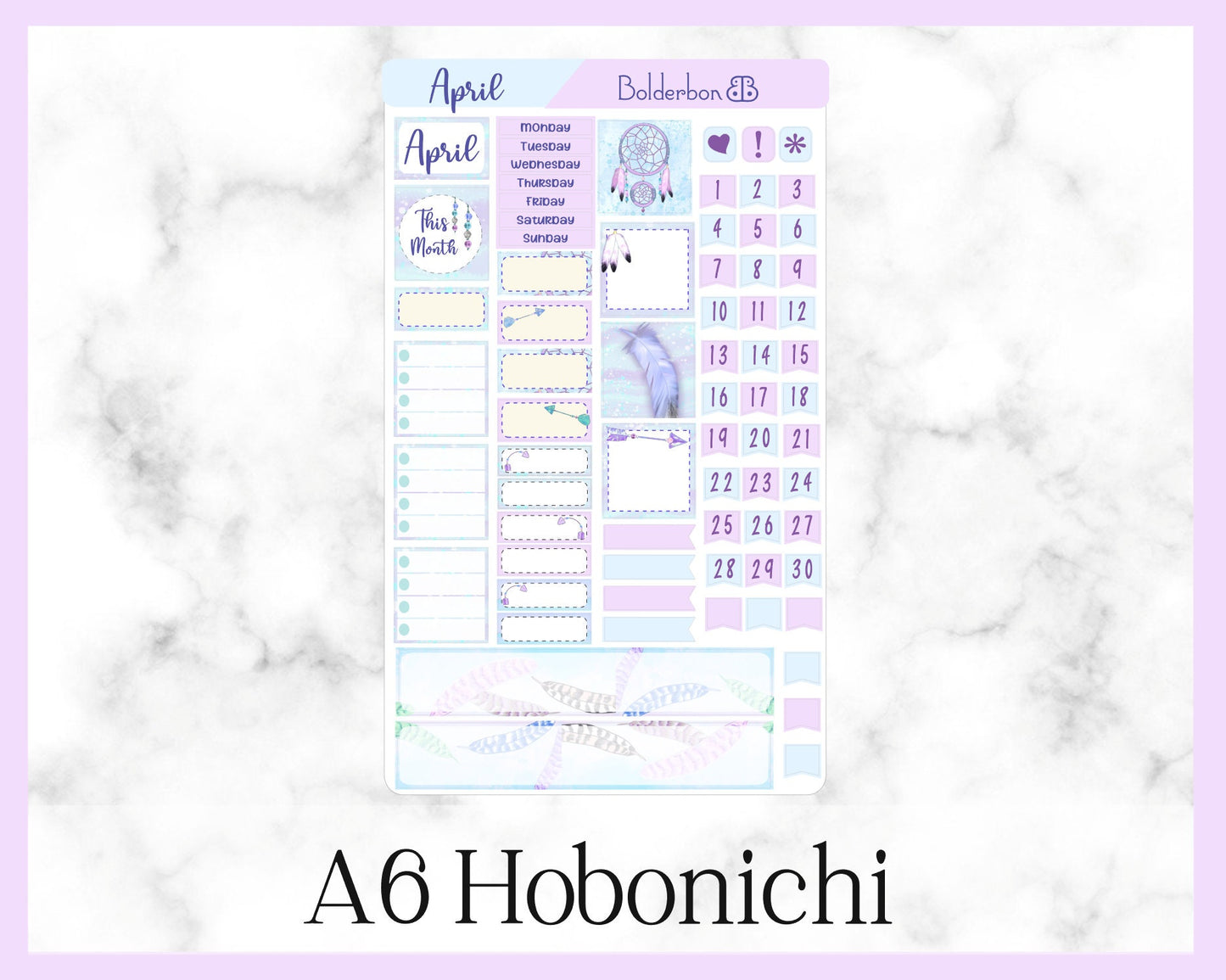 APRIL A6 Hobonichi || Hand Drawn Cute Monthly Sticker Kit Planner Stickers