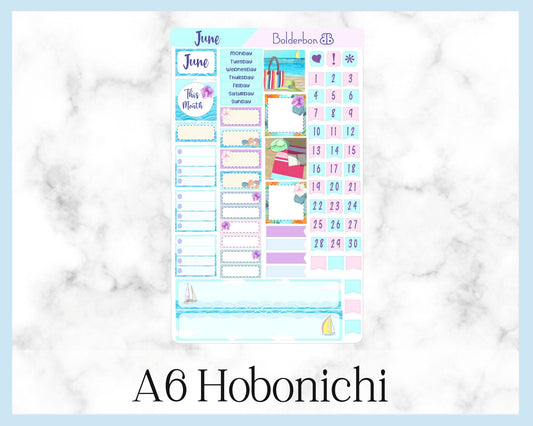 JUNE A6 Hobonichi || Hand Drawn Cute Monthly Sticker Kit Planner Stickers