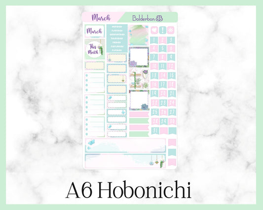 MARCH A6 Hobonichi || Hand Drawn Cute Serenity Succulent Monthly Sticker Kit Planner Stickers