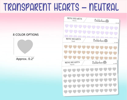 TRANSPARENT HEARTS  || Neutral, Frosted Clear, Minimal, Mini Dots, Planner Stickers, Functional