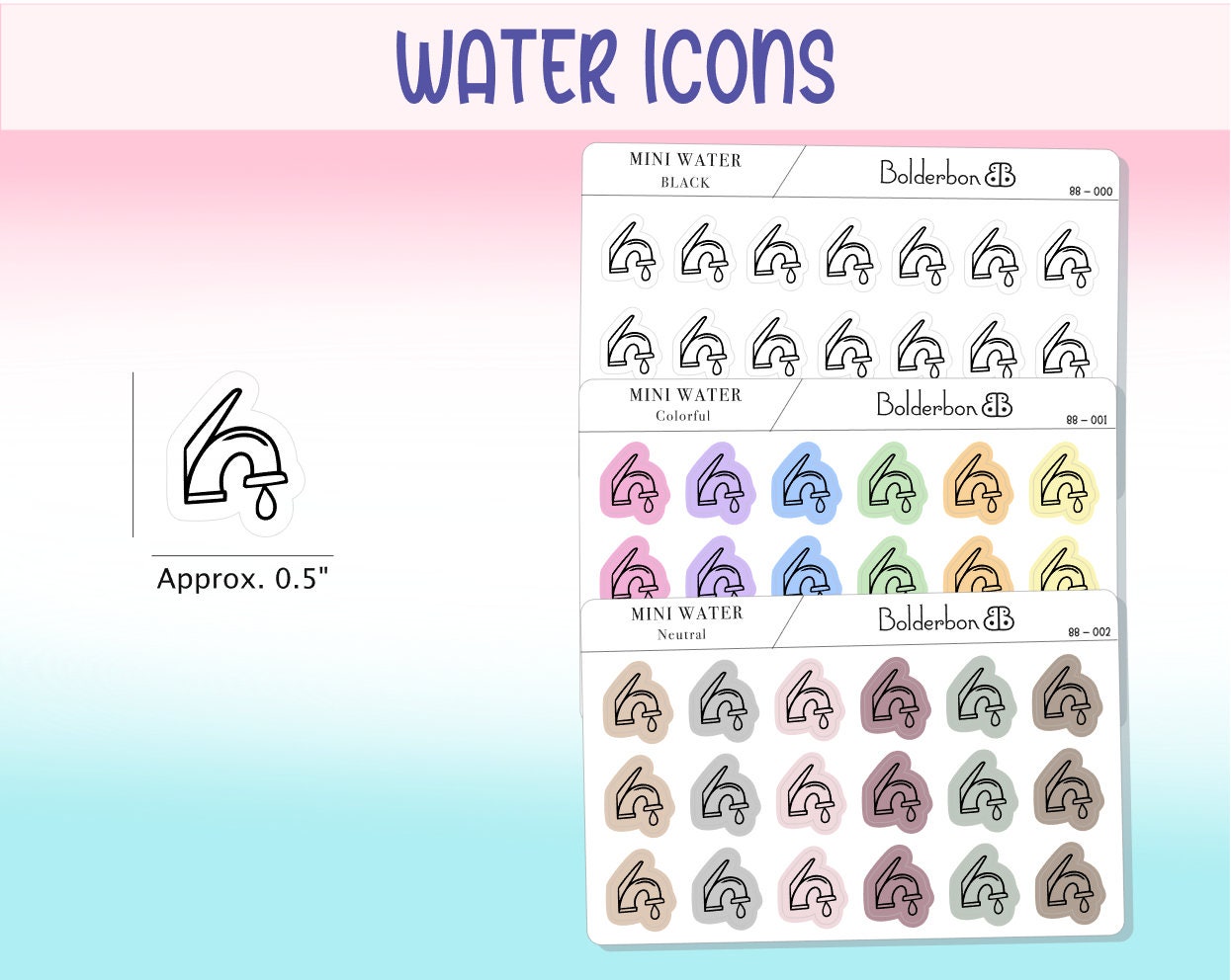 WATER UTILITY ICONS || Clear or White Matte Planner Stickers