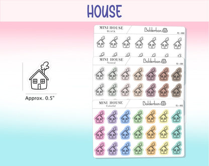 HOUSE ICONS || Planner Stickers, Frosted Clear, Neutral, Minimal, Black, Colorful, Hand Drawn, Mini