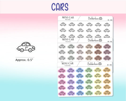 CAR ICONS || Planner Stickers, Clear or White Matte