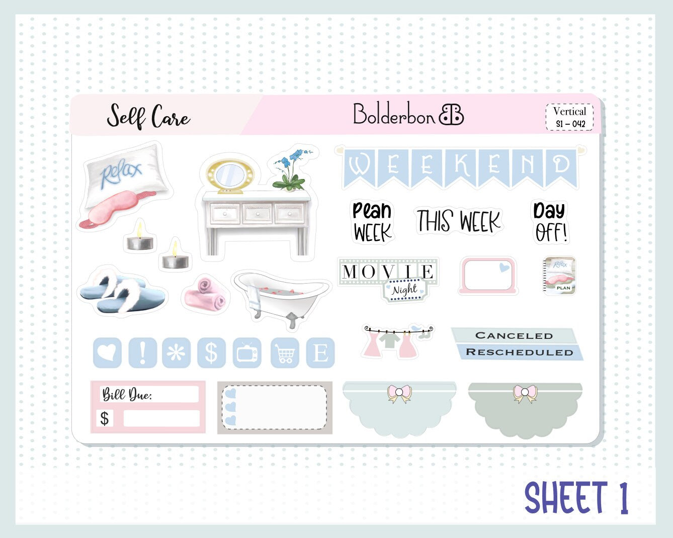 SELF CARE || 7x9 Vertical Planner Sticker Kit