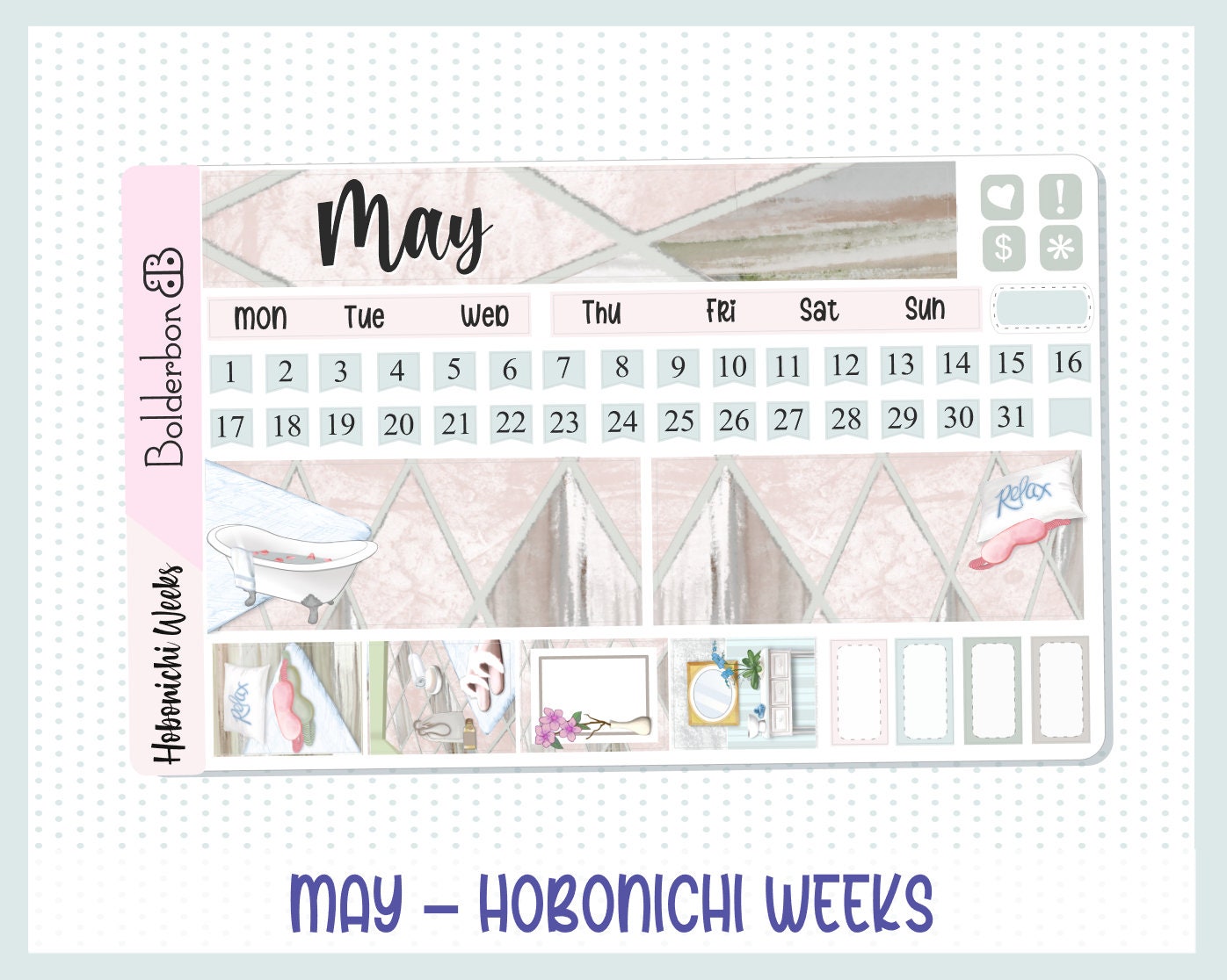 MAY Hobonichi Weeks Sticker Kit || Monthly Planner Stickers for Hobonichi Weeks, Relax, Refresh, Spa Day