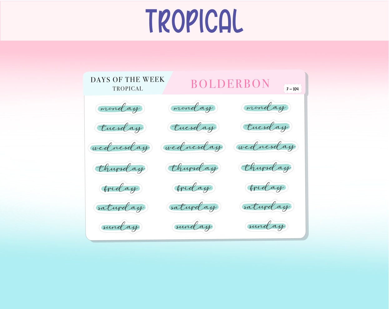 Days Of The Week COLORFUL || Highlighted, Planner Stickers