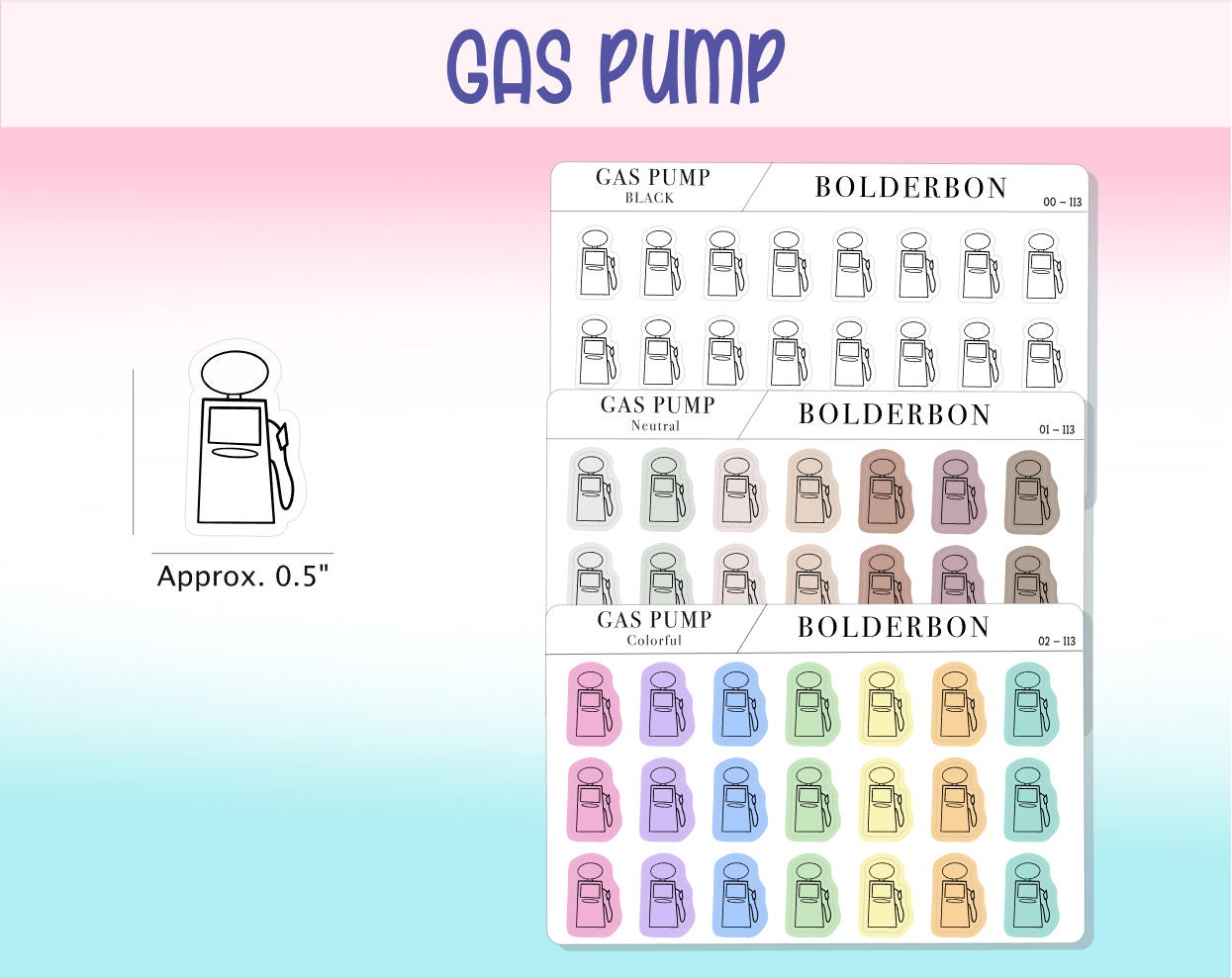 GAS PUMP ICONS || Clear or White Matte Planner Stickers