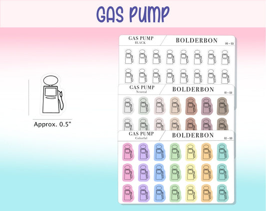 GAS PUMP ICONS || Clear or White Matte Planner Stickers