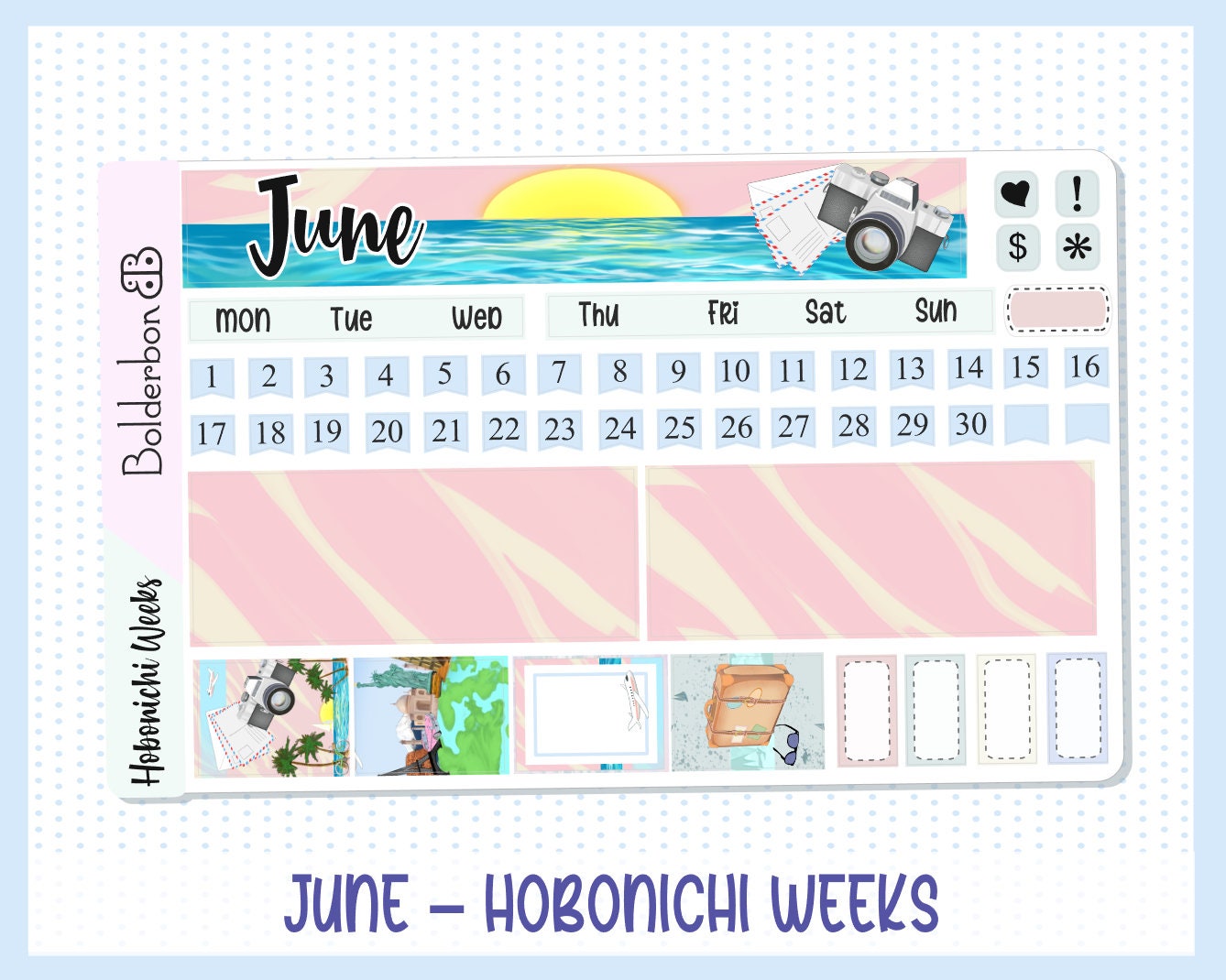 JUNE Hobonichi Weeks Sticker Kit || Monthly Planner Stickers, Summer, Vacation, Ocean, Travel