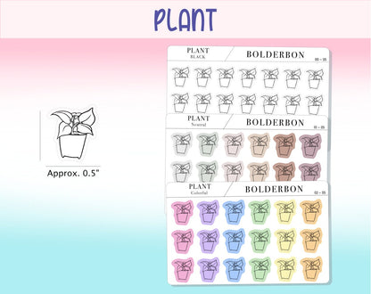 PLANT icons || Planner Stickers, Frosted Clear, Neutral, Minimal, Black, Colorful, Hand Drawn, Mini