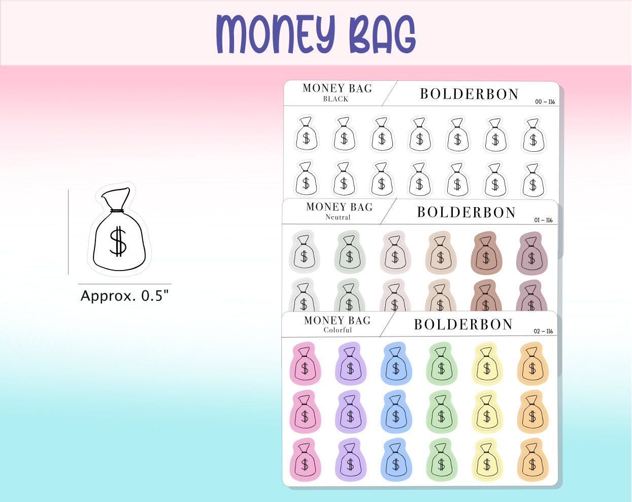 MONEY BAG ICONS || Clear or White Matte Planner Stickers