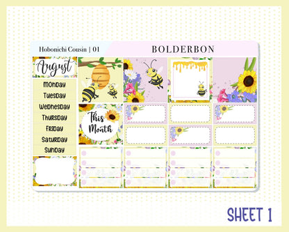 AUGUST Hobonichi Cousin and A5 Day Free || "Bee Delight" Monthly Planner Sticker Kit