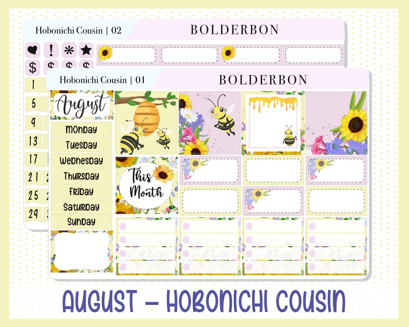 AUGUST Hobonichi Cousin and A5 Day Free || "Bee Delight" Monthly Planner Sticker Kit