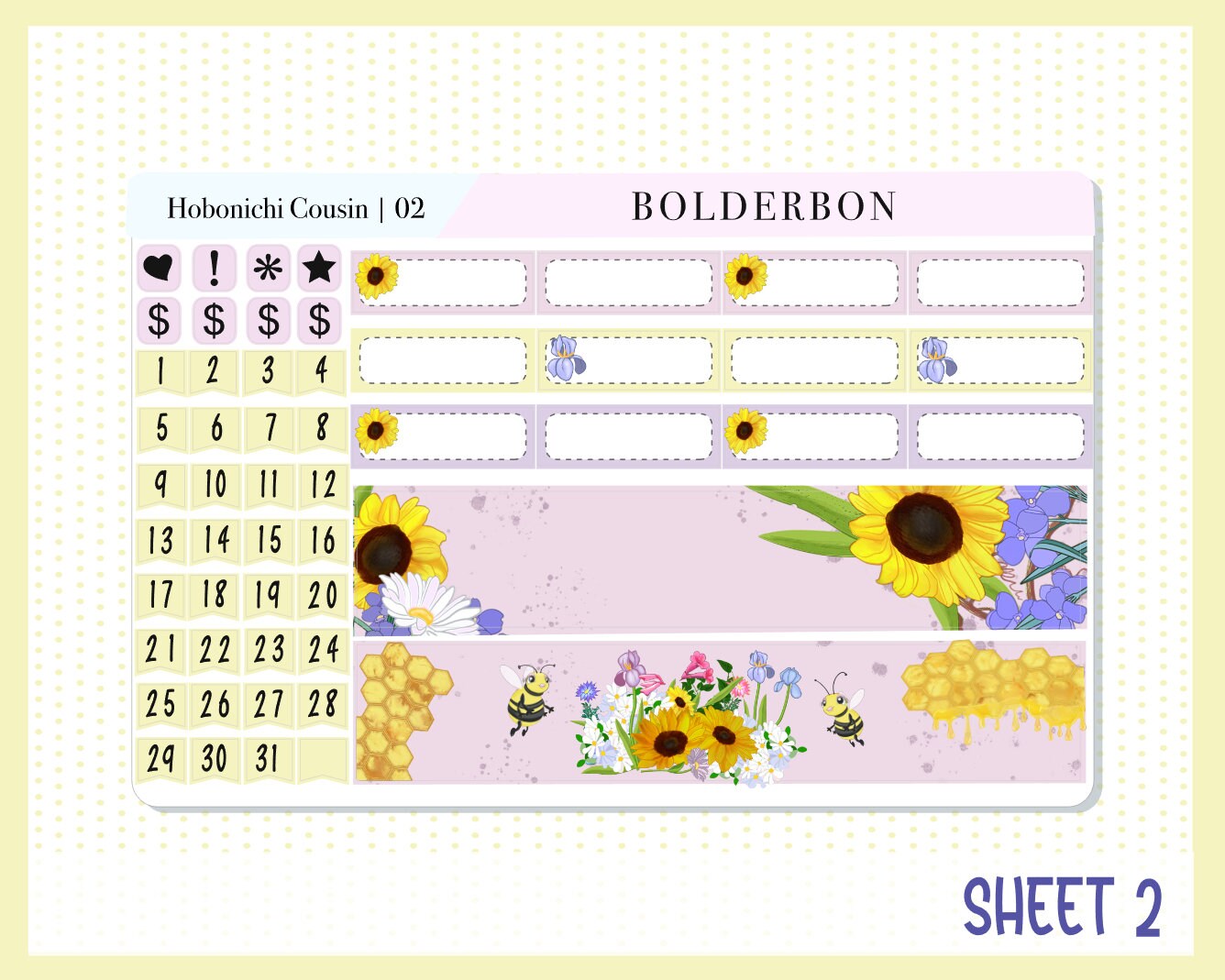 AUGUST Hobonichi Cousin and A5 Day Free || "Bee Delight" Monthly Planner Sticker Kit