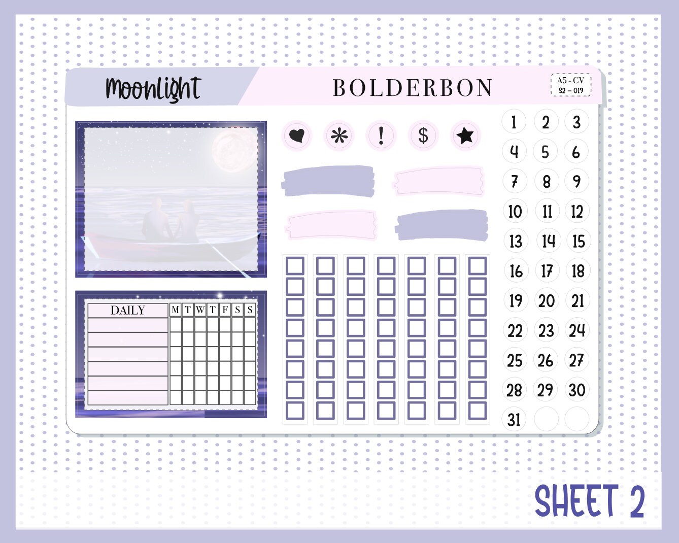 MOONLIGHT || A5 Compact Vertical Planner Sticker Kit