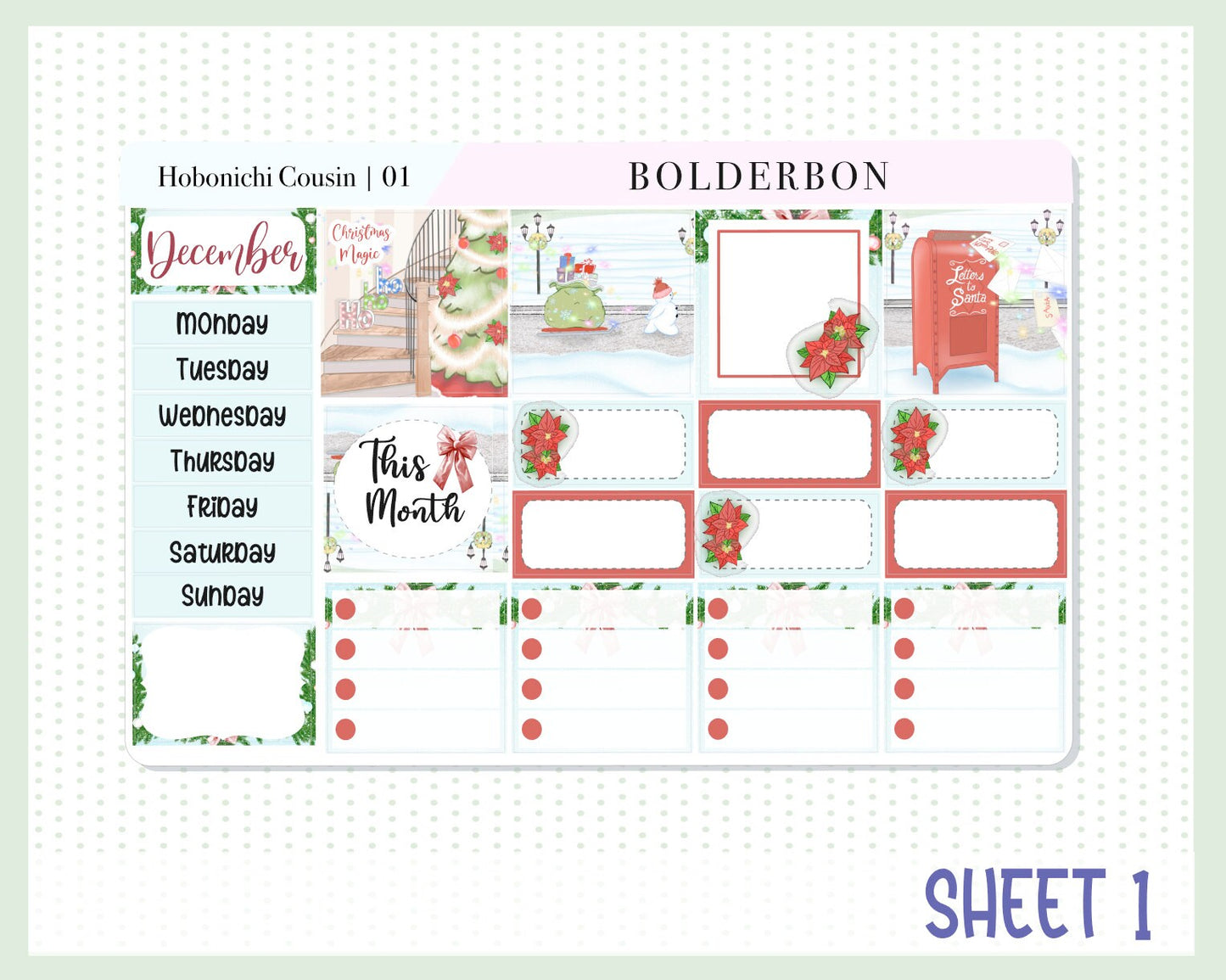 DECEMBER Hobonichi Cousin and A5 Day Free || Monthly Planner Sticker Kit, Christmas, Winter