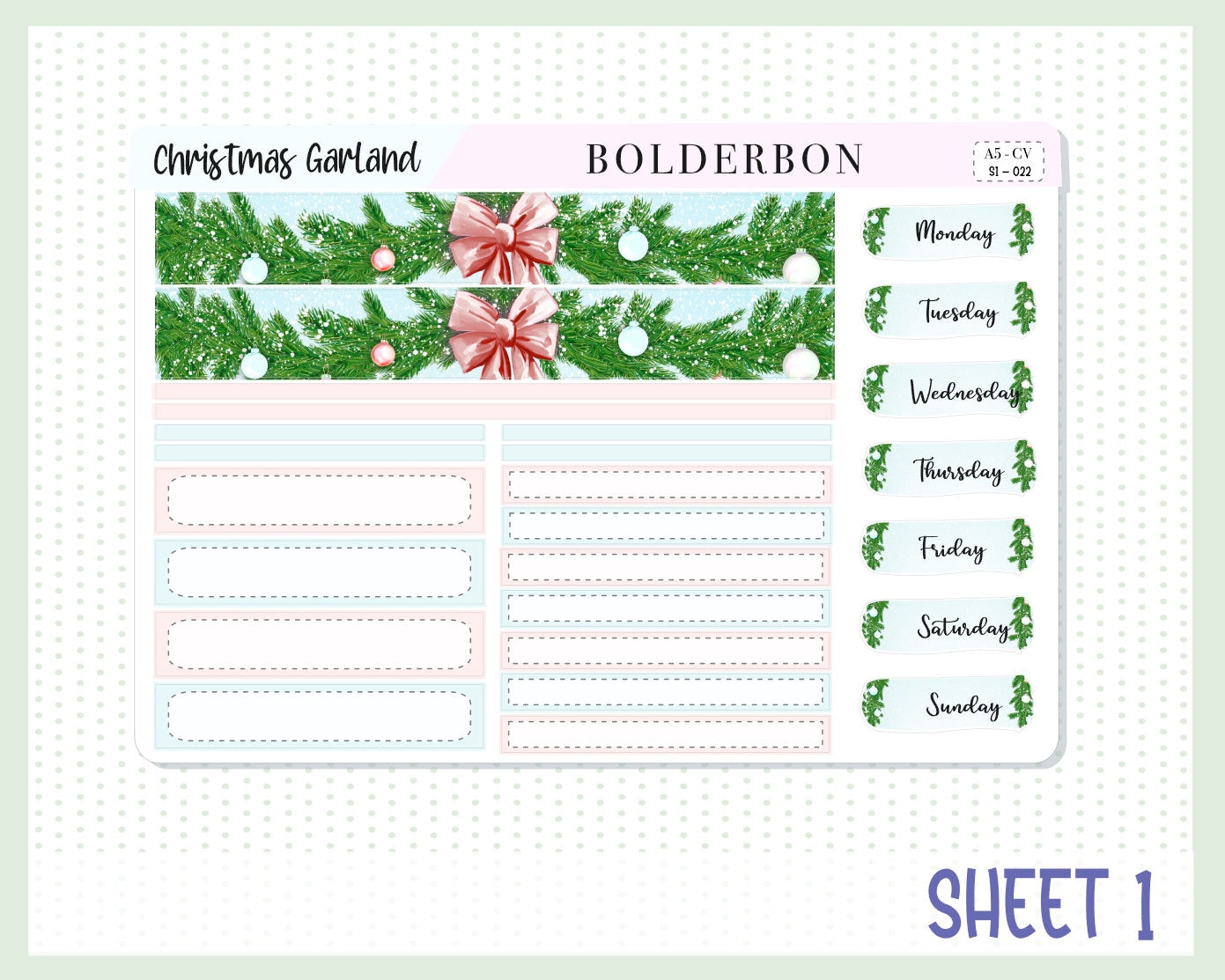 CHRISTMAS GARLAND || A5 Compact Vertical Planner Sticker Kit